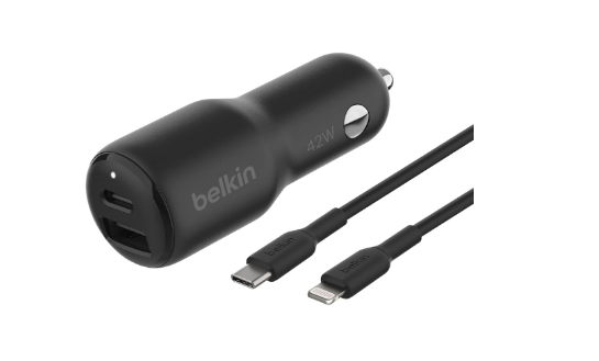 Belkin BoostCharge Dual Car Charger 42W with USB-C to Lightning Cable
