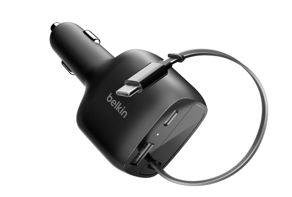 Belkin USB-C Car Charger 75W with 30in Retractable USB-C Cable